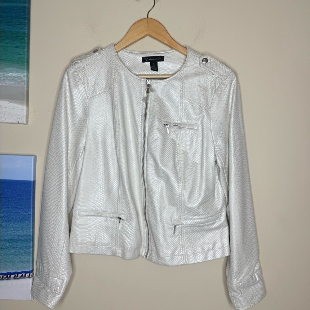 INC International Concepts Metallic white snakeskin faux Leather Jacket